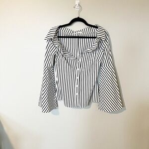 Caroline Constas Persephone Off-the-Shoulder Button Striped Poplin Top small